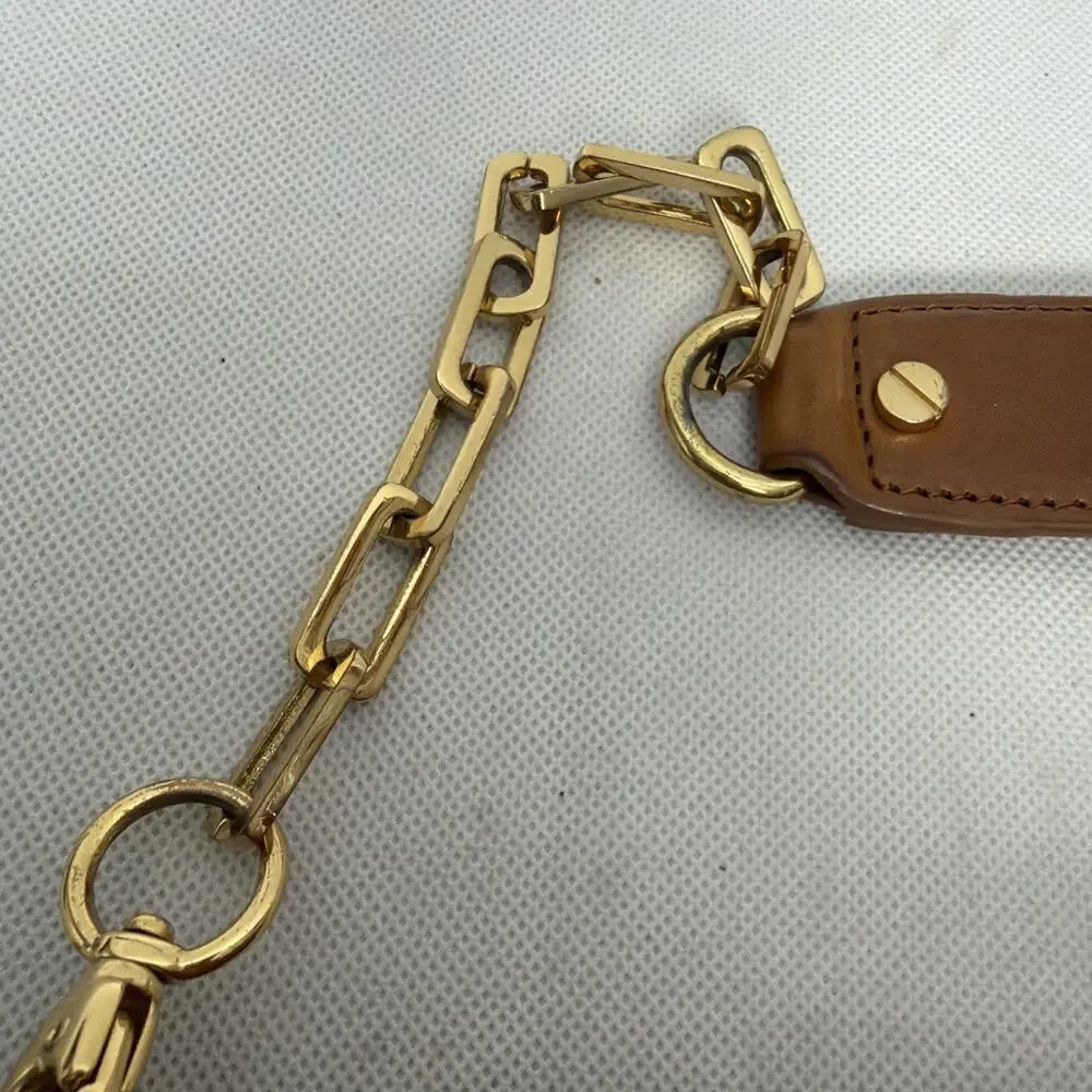 Tory Burch Reva Clutch Bag Cognac Bombe Leather Gold Chain Shoulder Purse